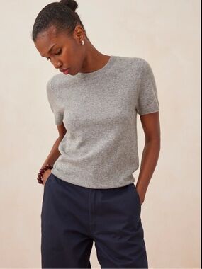 J. Jill Cashmere Heather Light Gray Short Sleeve Knit Top Size Large